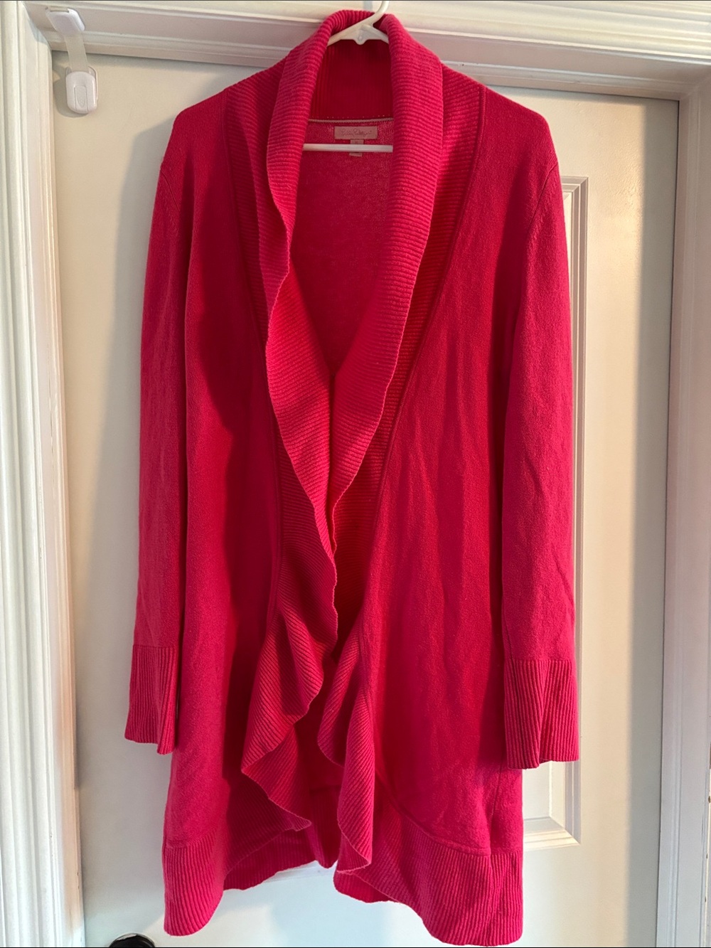 Lilly Pulitzer Hot Pink 100% Cashmere sweater with front metal closure hook.